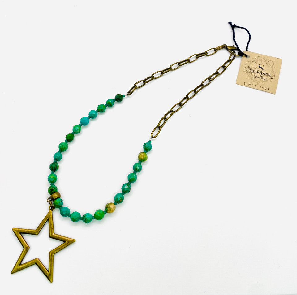 Brass Scooples Star Necklace - Turquoise